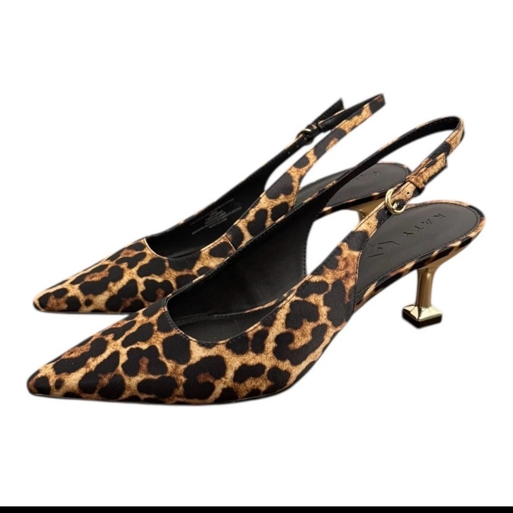 Katy Perry Oceanview Size 6 Sling back Leopard Satin Kitten Heel Work Party Shoe